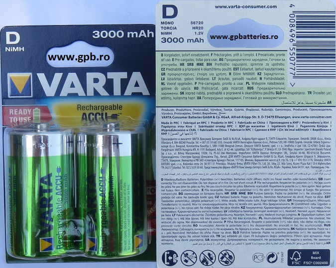 Acumulator VARTA Ready to use D R20 3000mA